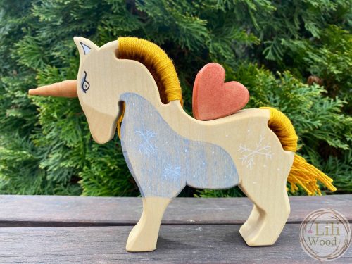 SzeGeWood unikornis, sárga/barna fajáték