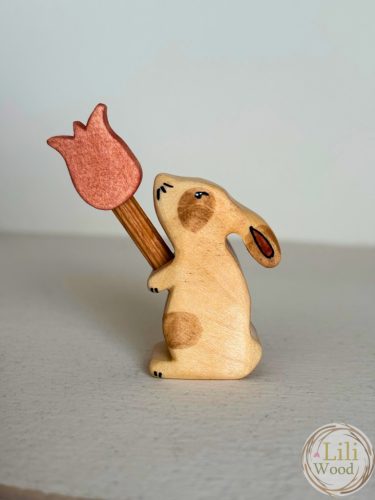 SzeGeWood tulipános nyuszi, piros